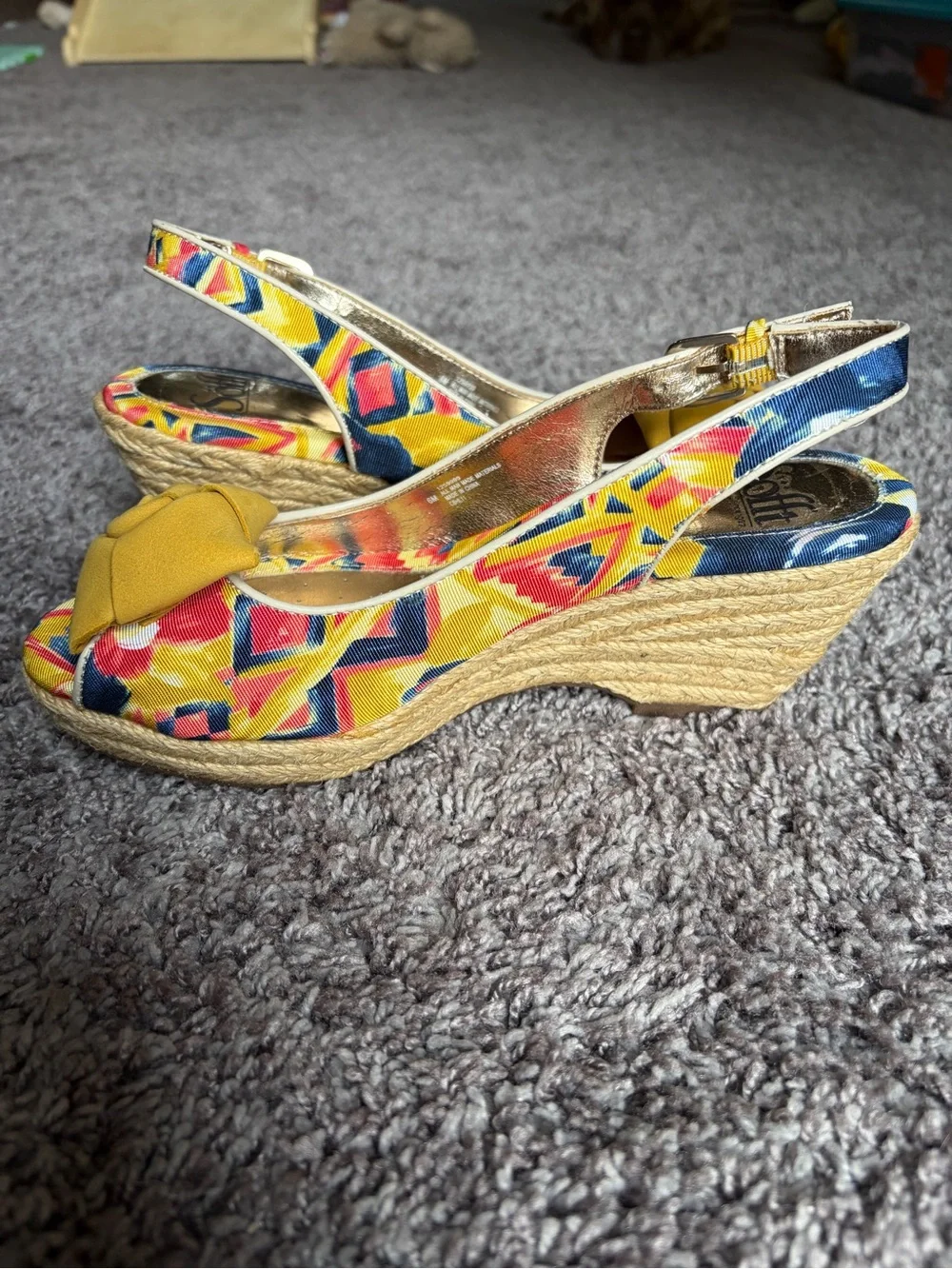New Sofft Marcela Multicolor Espadrille Wedge Slingback with Bow Accent